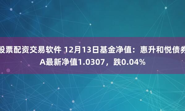 股票配资交易软件 12月13日基金净值：惠升和悦债券A最新净值1.0307，跌0.04%