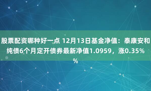 股票配资哪种好一点 12月13日基金净值：泰康安和纯债6个月定开债券最新净值1.0959，涨0.35%