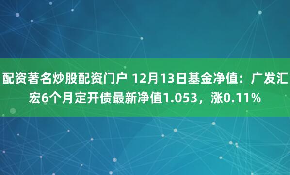 配资著名炒股配资门户 12月13日基金净值：广发汇宏6个月定开债最新净值1.053，涨0.11%