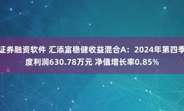 证券融资软件 汇添富稳健收益混合A：2024年第四季度利润630.78万元 净值增长率0.85%